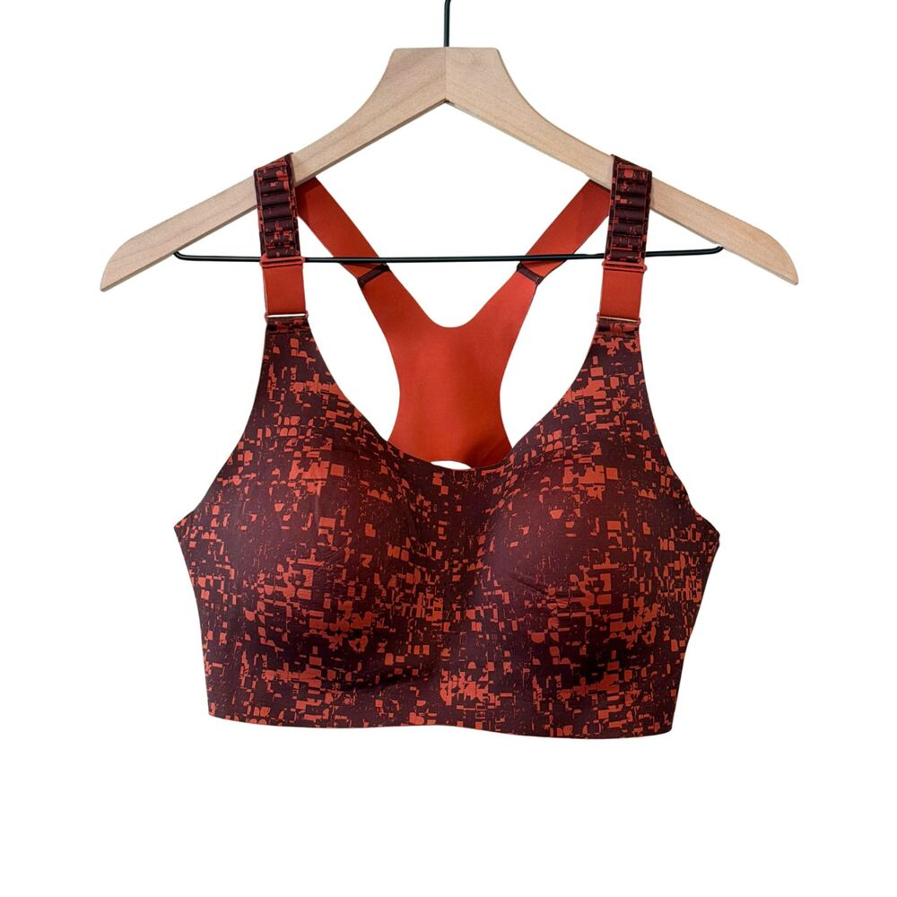 Brooks Dare Racerback Run Bra 2.0 38C Red Orange Run Raisin Glitch Print Copper